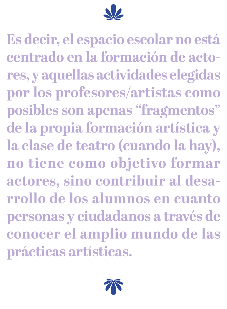 ￼ Es decir, el espacio escolar no est centrado en la formaci n de actores, y aquellas actividades elegidas por los p...
