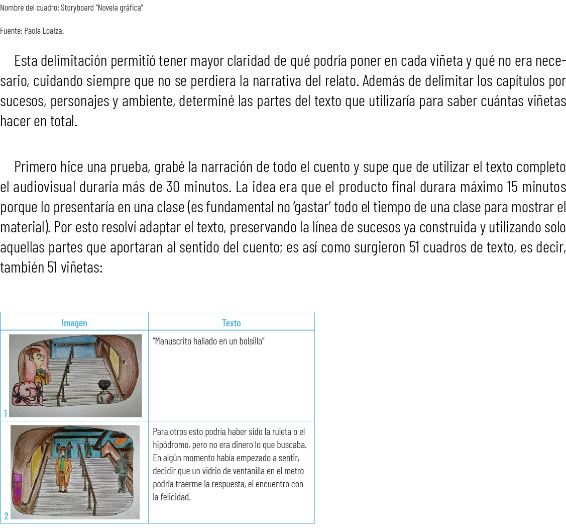 Nombre del cuadro: Storyboard “Novela gr fica” Fuente: Paola Loaiza. Esta delimitaci n permiti tener mayor claridad ...