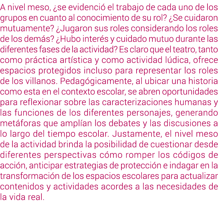 A nivel meso, ¿se evidenci el trabajo de cada uno de los grupos en cuanto al conocimiento de su rol? ¿Se cuidaron mu...